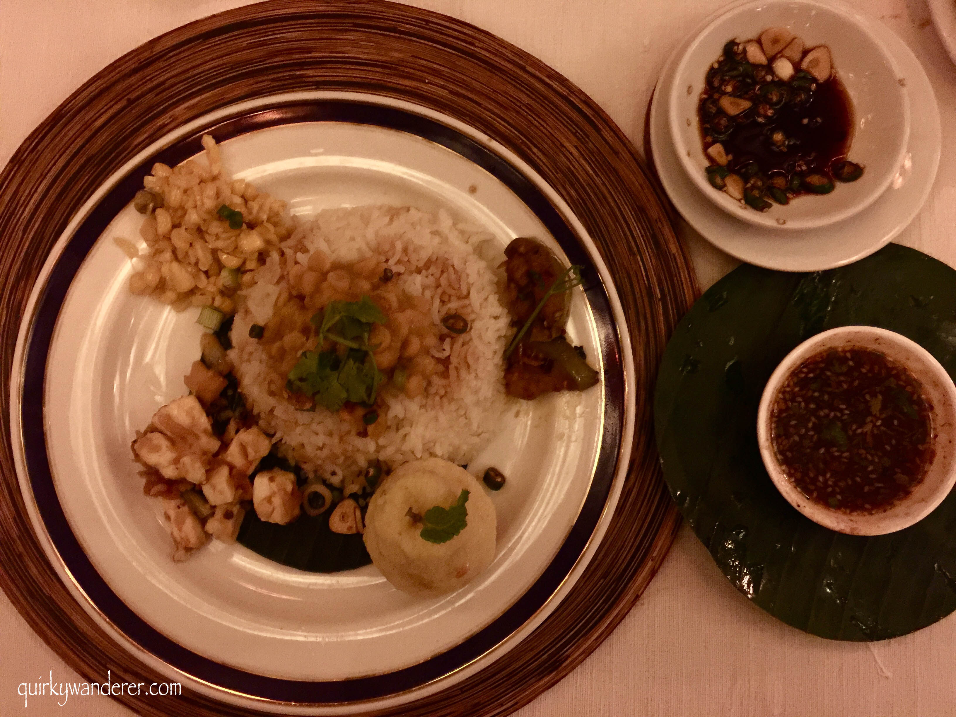 Rice served with vegetable gravies and salads