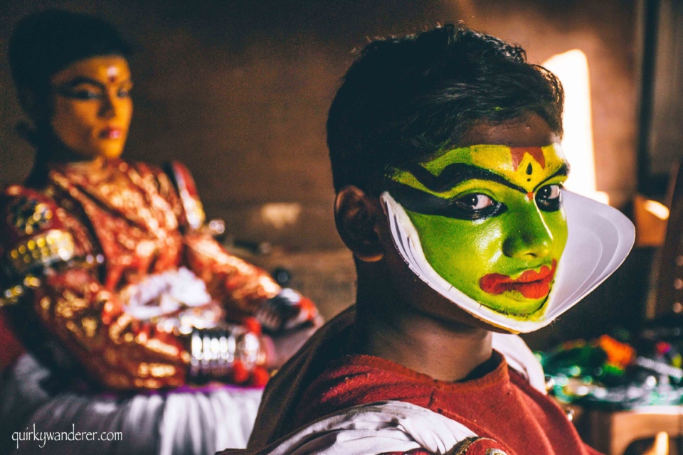 Kathakali dancers make up